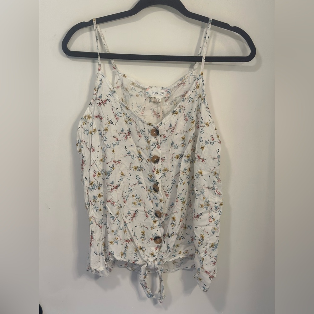 Pink Rose top with floral design tie front Size XL